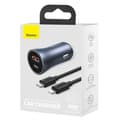 Miniatyrbillede 9 af 11: Ładowarka samochodowa Baseus Golden Contactor Pro, USB + USB-C, QC4.0+, PD, SCP, 40W (szara) + kabel USB-C til iP 1m (Charny)