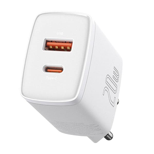 Baseus kompakt hurtigoplader, USB, USB-C, 20W (hvid)
