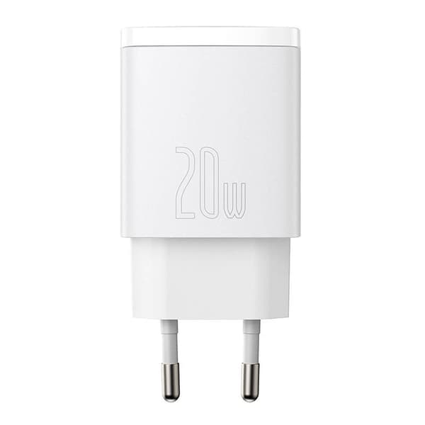 Baseus kompakt hurtigoplader, USB, USB-C, 20W (hvid)