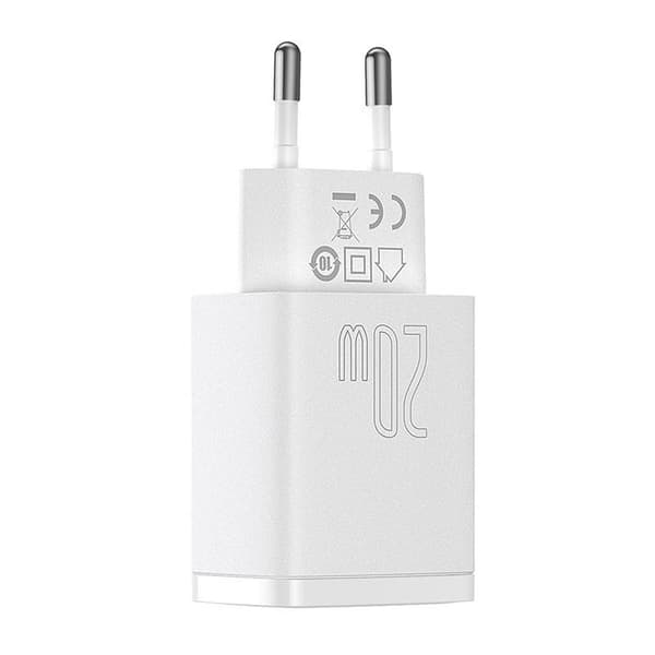 Baseus kompakt hurtigoplader, USB, USB-C, 20W (hvid)