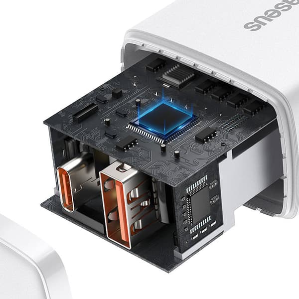 Baseus kompakt hurtigoplader, USB, USB-C, 20W (hvid)