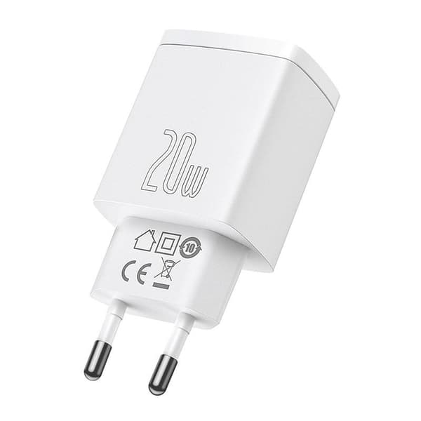 Baseus kompakt hurtigoplader, USB, USB-C, 20W (hvid)