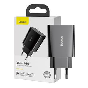 Baseus Speed Mini hurtigoplader, USB-C, PD, 3A, 20W (sort) Sort