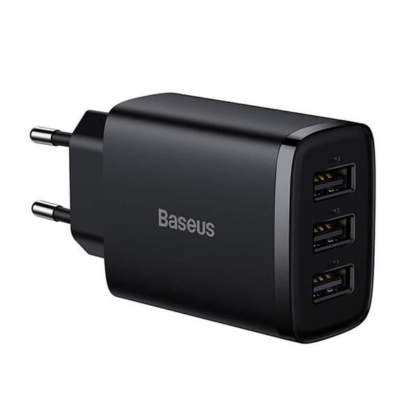 Baseus kompakt hurtigoplader, 3x USB, 17W (sort)