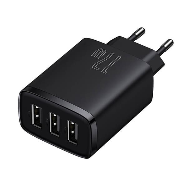 Baseus kompakt hurtigoplader, 3x USB, 17W (sort)