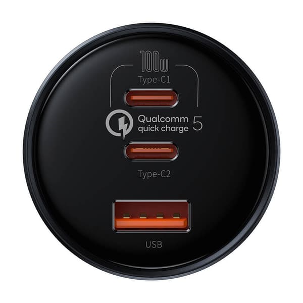 Biloplader Baseus Qualcomm, USB, 2x USB-C, 160W (grå)