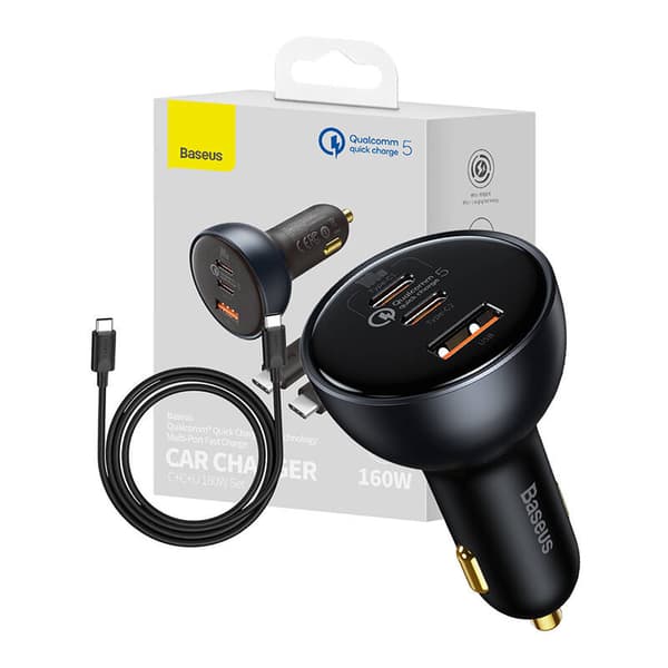 Biloplader Baseus Qualcomm, USB, 2x USB-C, 160W (grå)