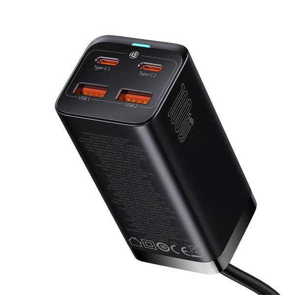 Baseus GaN3 Pro vægoplader 2xUSB-C + 2xUSB, 100W (sort)