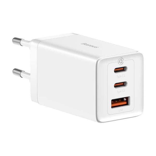 Vægoplader Baseus GaN5 Pro 2xUSB-C + USB, 65W (hvid)