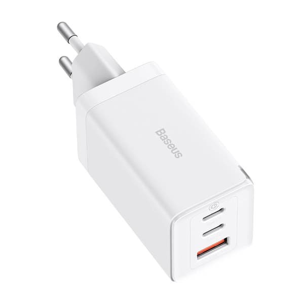 Vægoplader Baseus GaN5 Pro 2xUSB-C + USB, 65W (hvid)