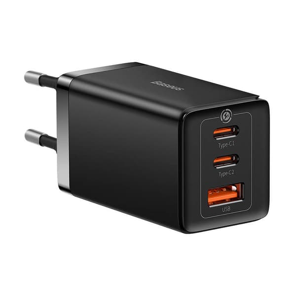 Vægoplader Baseus GaN5 Pro 2xUSB-C + USB, 65W (sort)
