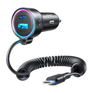 Biloplader Joyroom JR-CL07, 3-i-1, 1x USB + 1x PD, 55W + Type-C kabel (sort)
