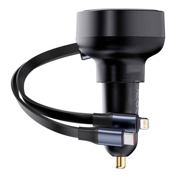 Biloplader Baseus Enjoyment USB-C med USB-C-kabel og Lightning 60W (sort)