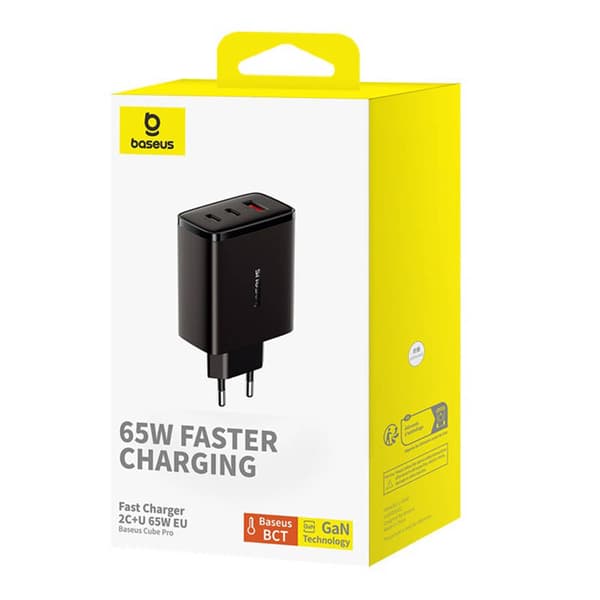 Seinälaturi Baseus OS-Cube Pro 2xUSB-C + USB, 65W (musta)