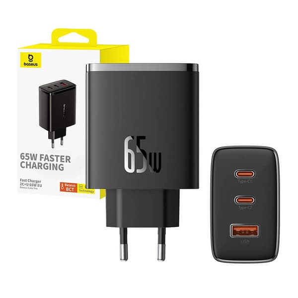 Seinälaturi Baseus OS-Cube Pro 2xUSB-C + USB, 65W (musta)
