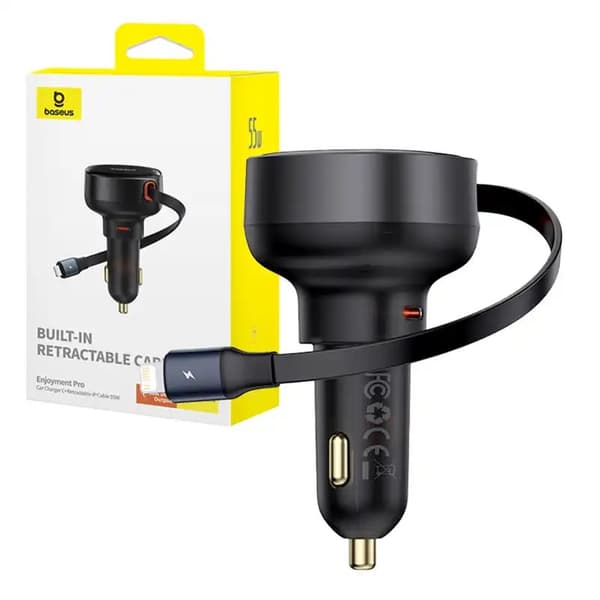 Biloplader Baseus Enjoyment Pro med lightning-kabel + USB-C , 55W (sort)