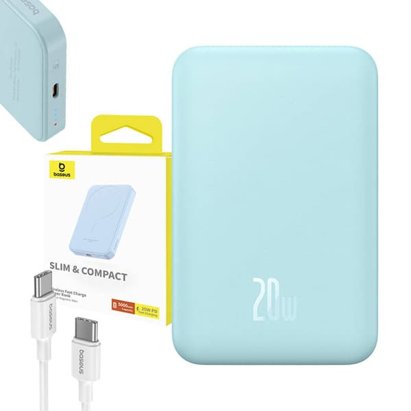 Magnetisk Mini Powerbank Baseus 5000mAh, USB-C 20W (blå)