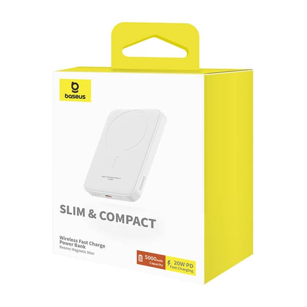 Magnetisk Mini Powerbank Baseus 5000mAh, USB-C 20W (hvit)