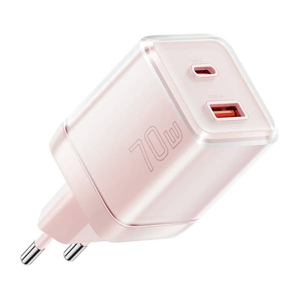 Vegglader Yueqi 70W GaN USB-C + USB-A (rosa)