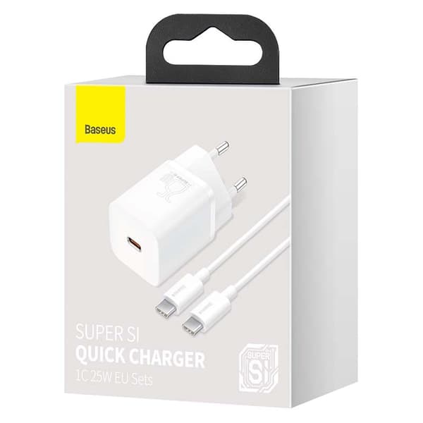 Baseus Super Si Quick Charger 1C 25W med USB-C kabel til USB-C 1m (hvid)