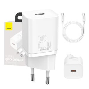 Baseus Super Si Quick Charger 1C 25W med USB-C kabel til USB-C 1m (hvid) Hvid