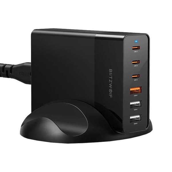 Vegglader Blitzwolf BW-S25, 75W, 3x USB + 3x USB-C (svart)