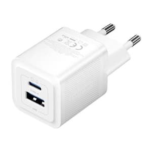 Vægoplader, ventilation, FEQW0-EU, USB-C + USB-A, 30W/30W , GaN (hvid)