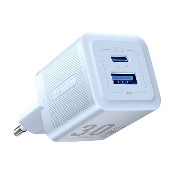 Vegglader, Ventilasjon, FEQL0-EU, USB-C + USB-A, 30W/30W, GaN (blå)