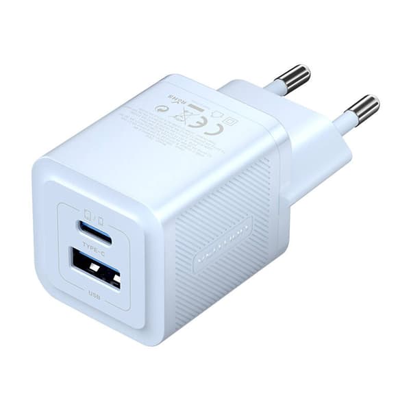 Vegglader, Ventilasjon, FEQL0-EU, USB-C + USB-A, 30W/30W, GaN (blå)