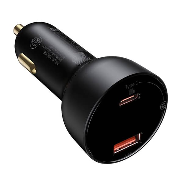 Biloplader Baseus Superme, USB, USB-C, 100W + USB-C kabel (sort)