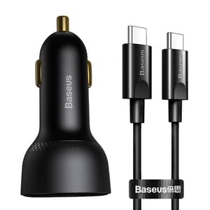 Biloplader Baseus Superme, USB, USB-C, 100W + USB-C kabel (sort)