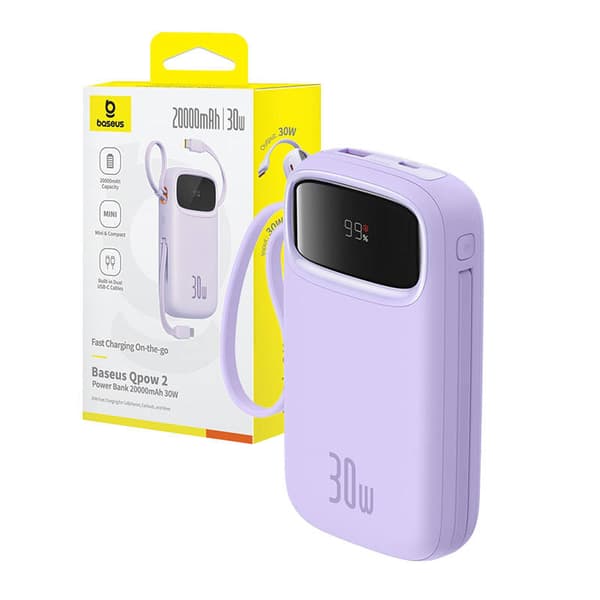 Baseus QPow 2 20000mAh 30W 2xUSB-C powerbank (lilla)