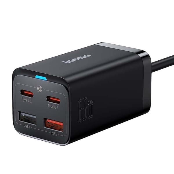 Hurtigoplader Baseus GaN3 Pro, 2x USB-C, 2x USB, 65W (sort)
