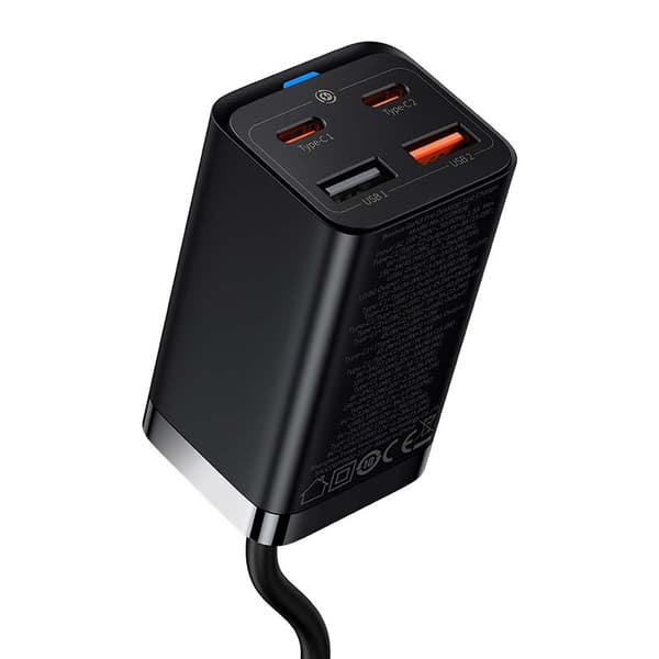 Hurtigoplader Baseus GaN3 Pro, 2x USB-C, 2x USB, 65W (sort)