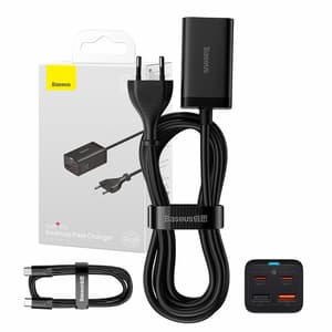 Hurtigoplader Baseus GaN3 Pro, 2x USB-C, 2x USB, 65W (sort)