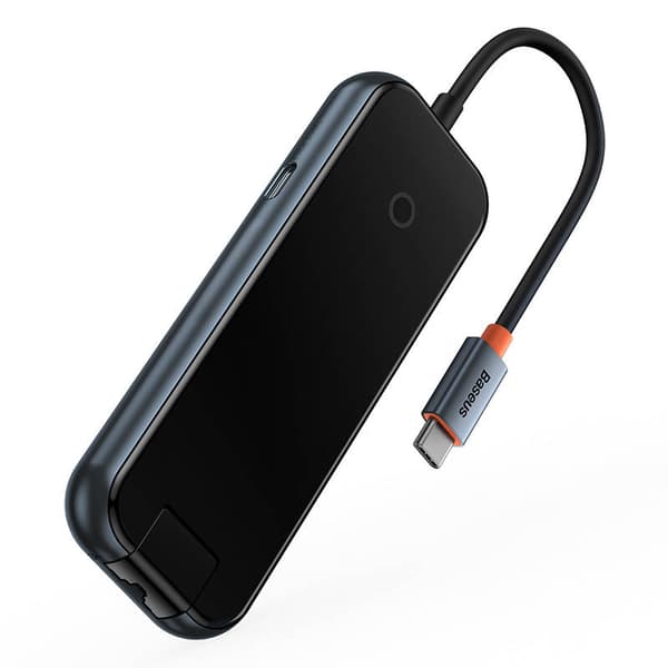 Hub 5in1 Baseus AcmeJoy-serien USB-C till 2xUSB 3.0 + USB 2.0 + USB-C PD + RJ45 (mörkgrå)