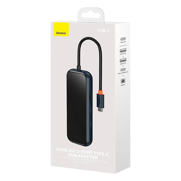 Hub 5in1 Baseus AcmeJoy-serien USB-C till 2xUSB 3.0 + USB 2.0 + USB-C PD + RJ45 (mörkgrå)