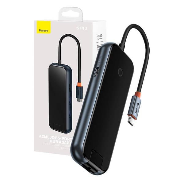 Hub 5in1 Baseus AcmeJoy-serien USB-C till 2xUSB 3.0 + USB 2.0 + USB-C PD + RJ45 (mörkgrå)