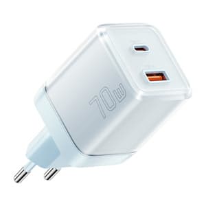 Väggladdare Yueqi 70W GaN USB-C + USB-A (blå)