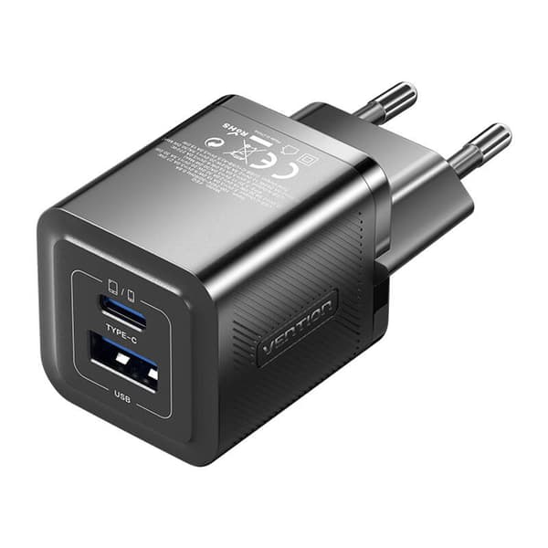 Vægoplader, Vention, FEQB0-EU, USB-C, USB-A, 30W/30W, GaN (sort)