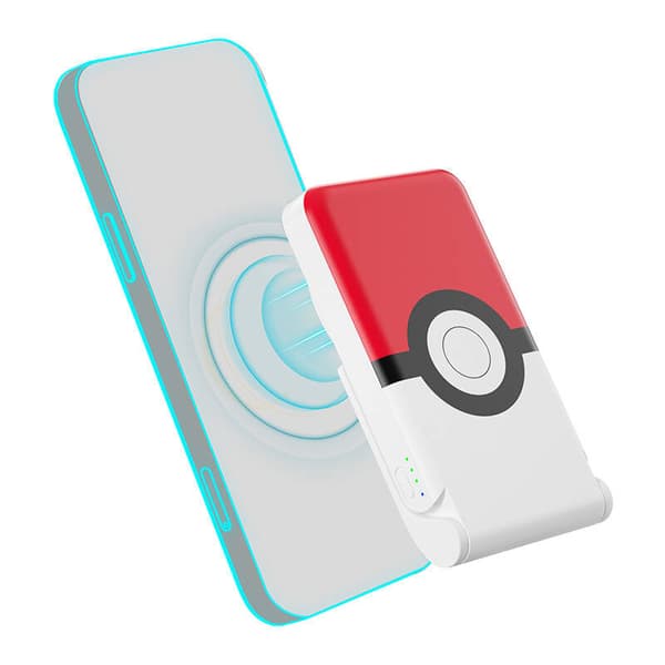 Magnetisk powerbank OTL 5000 mAh, USB-C 15W, Pokemon Pokeball med stativ (rød-hvit)