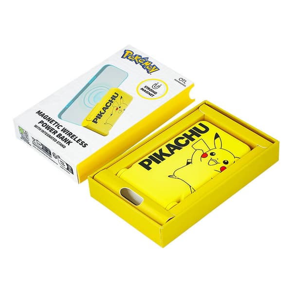 Magnetisk powerbank OTL 5000 mAh, USB-C 15W, Pokemon Pikatchu med stativ (gul)
