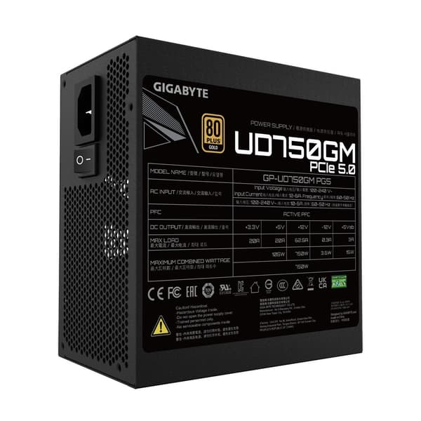 GIGABYTE UD750GM PG5 strømforsyning 750 W 20+4 pin ATX ATX Sort