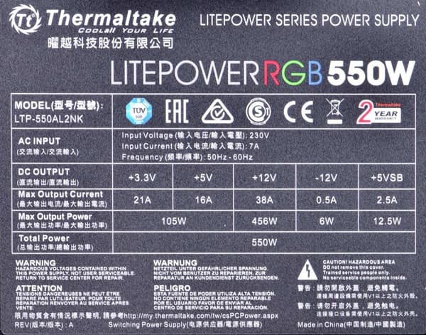 Computerstrømforsyning THERMALTAKE LITEPOWER RGB 550W, 24-bens