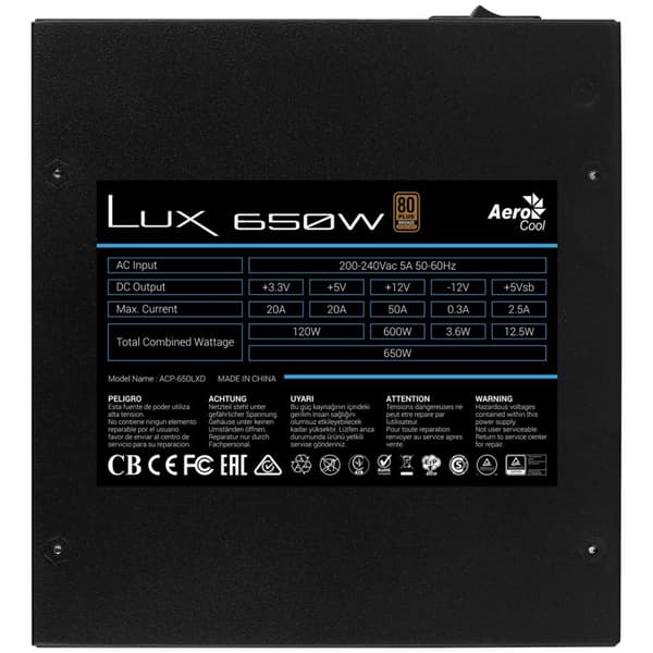 Aerocool LUX 650W strømforsyningsenhed 20+4 pin ATX ATX Sort
