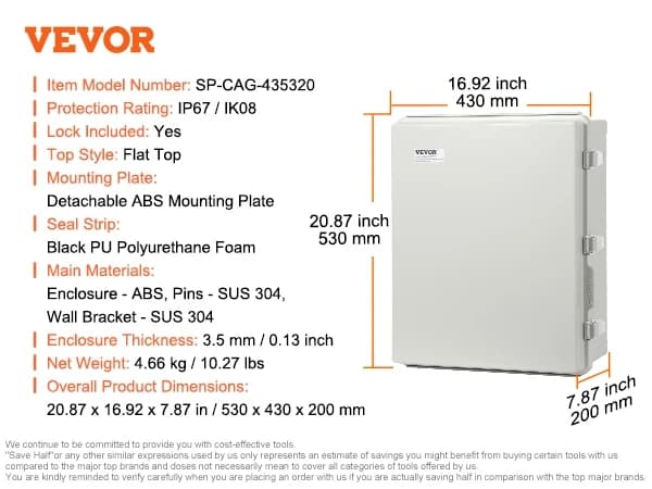 Elektrisk forbindelsesboks, IP67 vandtæt, stødresistent,350 x 250 x 150 mm