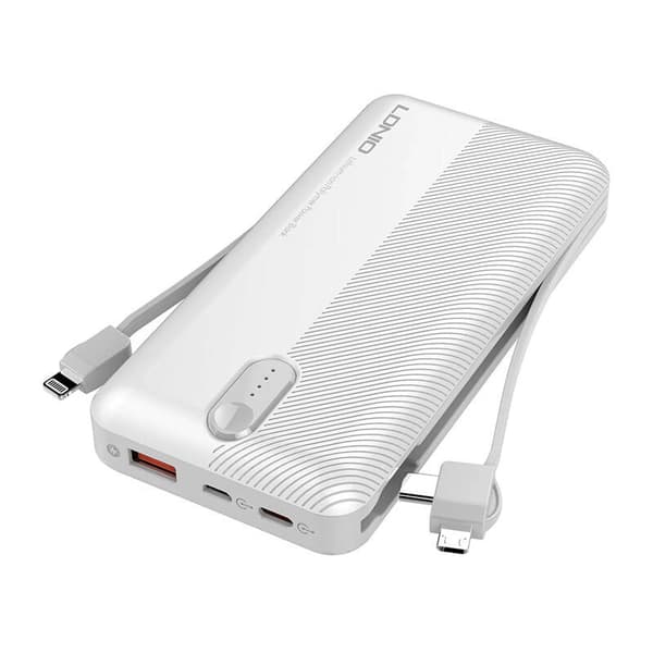 Powerbank LDNIO PL1013, 10000mAh + 3-i-1-kabel (hvit)