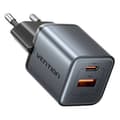 Miniatyrbillede 1 af 4: GaN Vention USB-C + USB-A 30W oplader (grå)