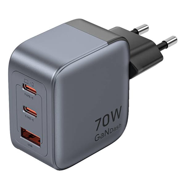 GaN Vention USB-C+C+A 70W lader (grå)