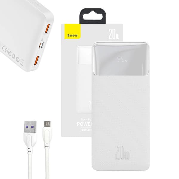 Powerbank Baseus Bipow 10000mAh, 20W (hvit)